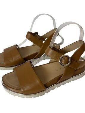 Wirth sport sandals ankle strap Tan leather silver women’s size 8